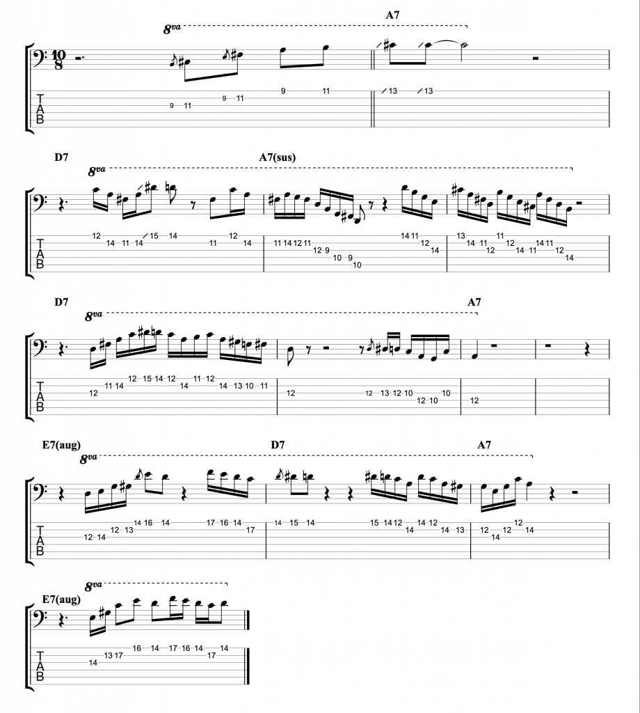 Odd Meter Blues in A: Fretless 6 String Bass Solo