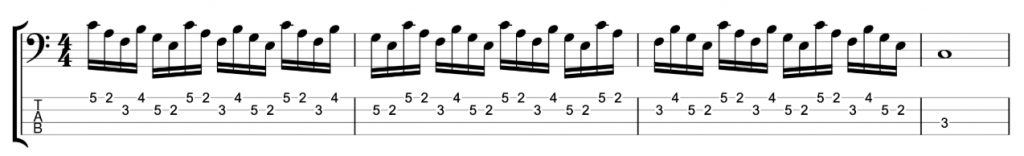 Timing Exercise - 16ths in three note groupings - Fmaj and Em triads