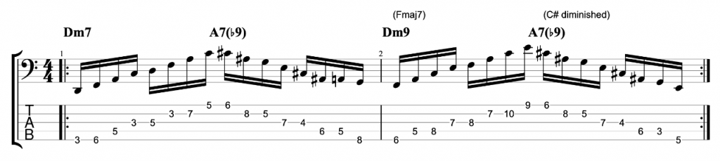 5-string bass exercise 1 - Dm7 - A7b9 arpeggios