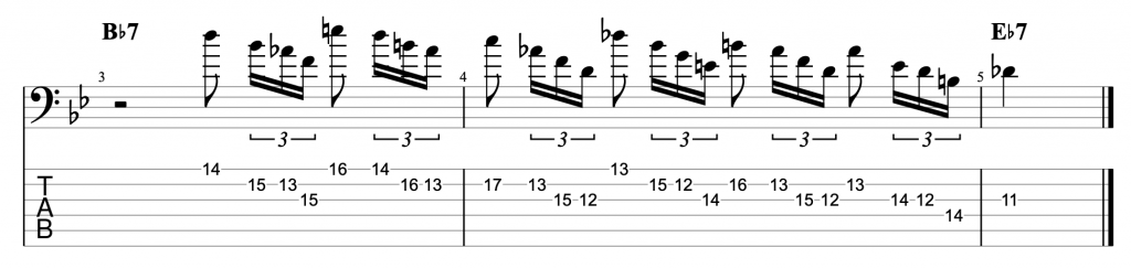 Cascading Arpeggio Jazz Blues Lick in Bb - rhythmic variation