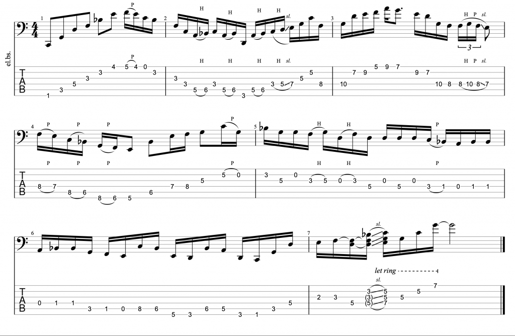 Csus Mixolydian Modal Jazz Line by Rick Beato Arranged for 6-String Bass